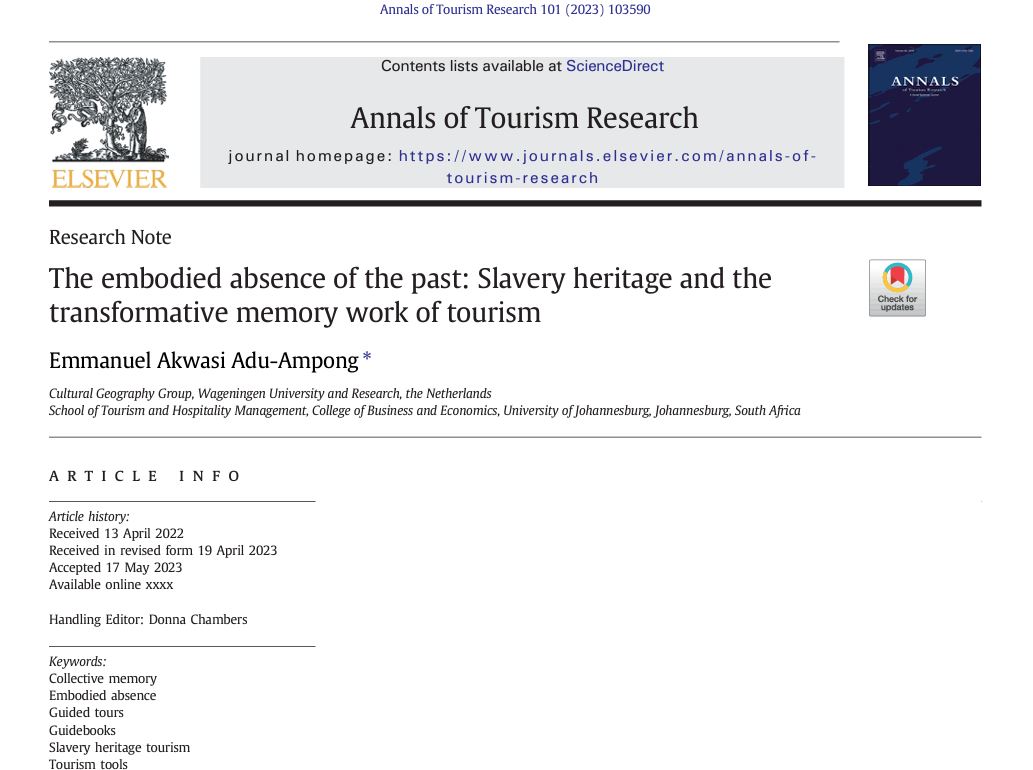 [New paper, Open Access] The embodied absence of the past: Slavery ...